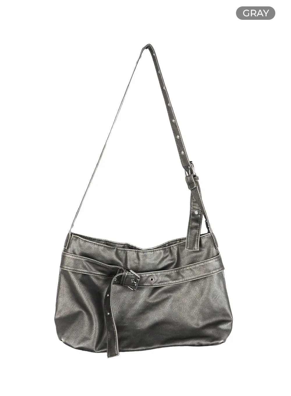 Washed Buckle Faux Leather Crossbody Bag CL424