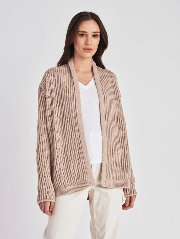 White   Warren - Lofty Cotton Mesh Open Cardigan in Toffee Heather