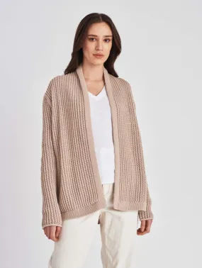 White   Warren - Lofty Cotton Mesh Open Cardigan in Toffee Heather