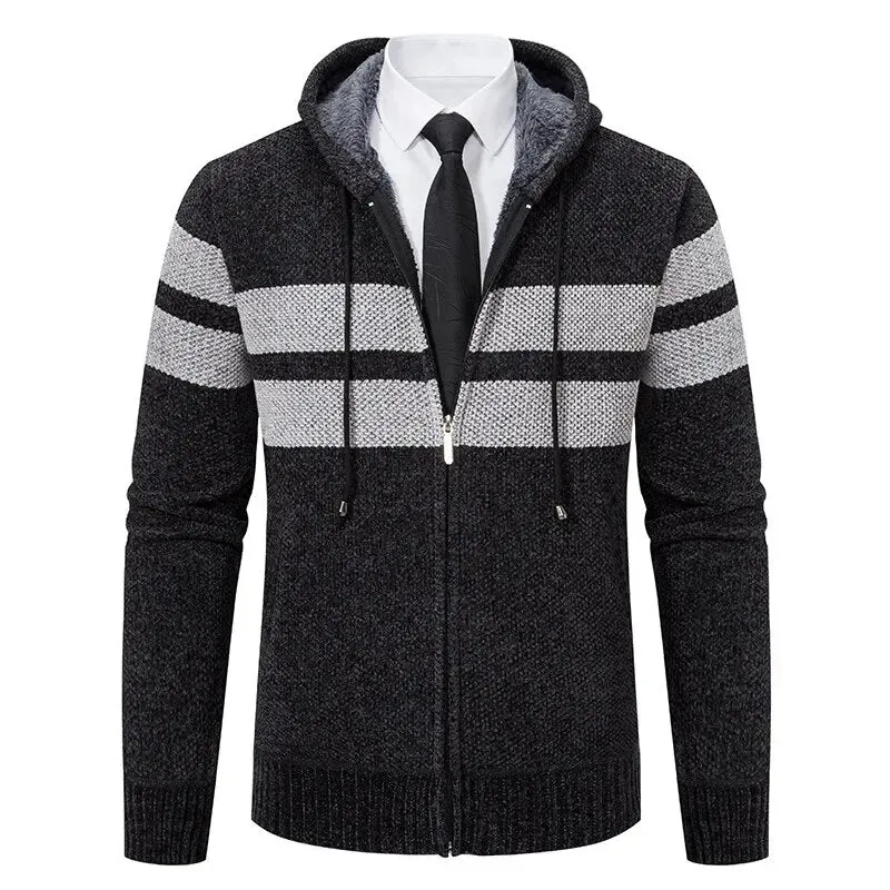 Wiaofellas Cardigan Men's Sweater Jacket AutumnCotton Casual Slim Fashion Hooded Warm Zipper Up Hoodie Coat