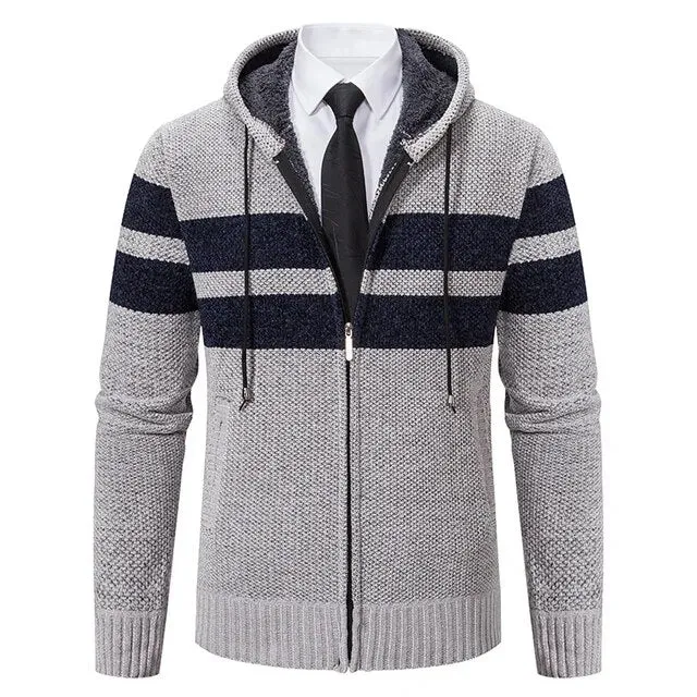 Wiaofellas Cardigan Men's Sweater Jacket AutumnCotton Casual Slim Fashion Hooded Warm Zipper Up Hoodie Coat