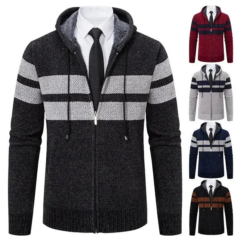 Wiaofellas Cardigan Men's Sweater Jacket AutumnCotton Casual Slim Fashion Hooded Warm Zipper Up Hoodie Coat