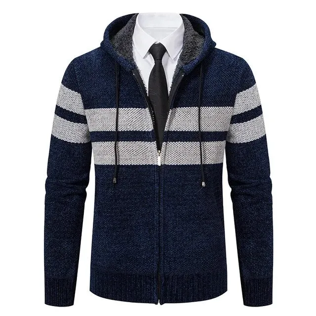 Wiaofellas Cardigan Men's Sweater Jacket AutumnCotton Casual Slim Fashion Hooded Warm Zipper Up Hoodie Coat