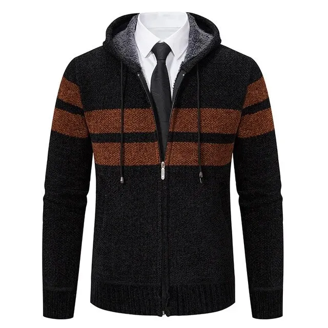 Wiaofellas Cardigan Men's Sweater Jacket AutumnCotton Casual Slim Fashion Hooded Warm Zipper Up Hoodie Coat