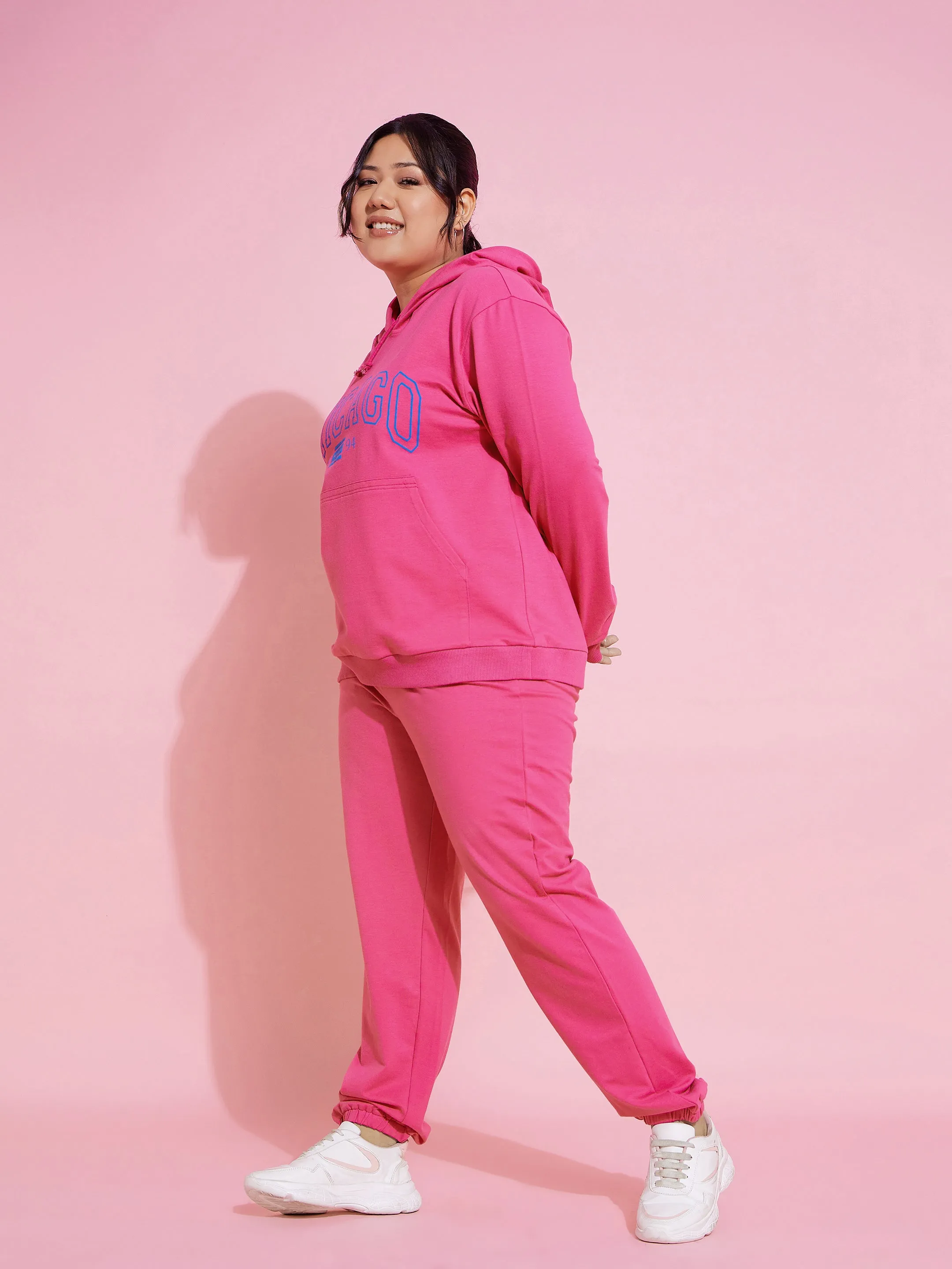 Women Pink CHICAGO Terry Hoodie With Joggers