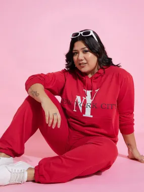 Women Red NEW YOKE Terry Hoodie With Joggers