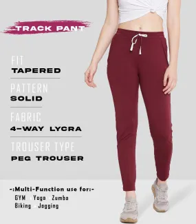 Women Solid Maroon Track Pants