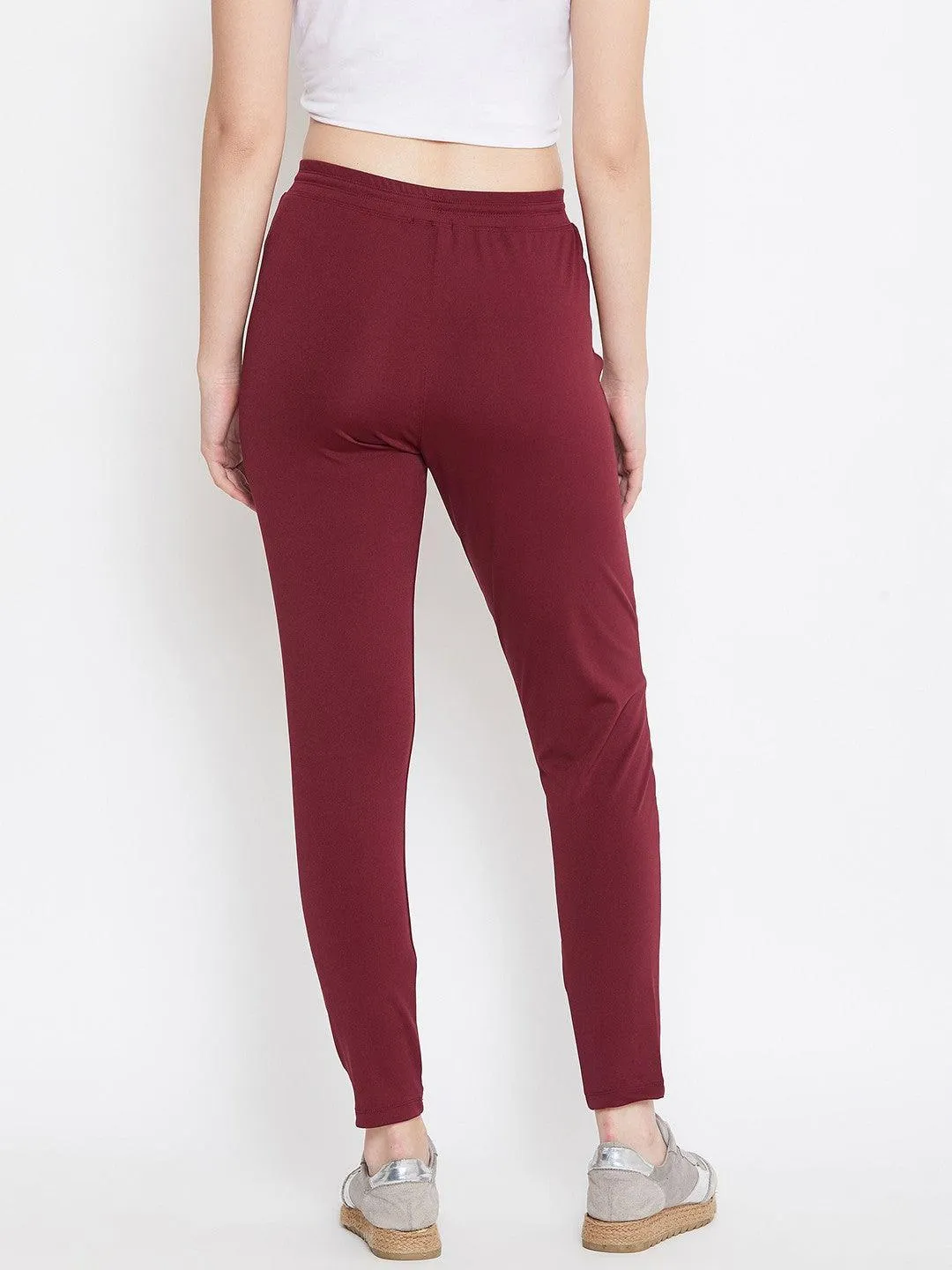 Women Solid Maroon Track Pants