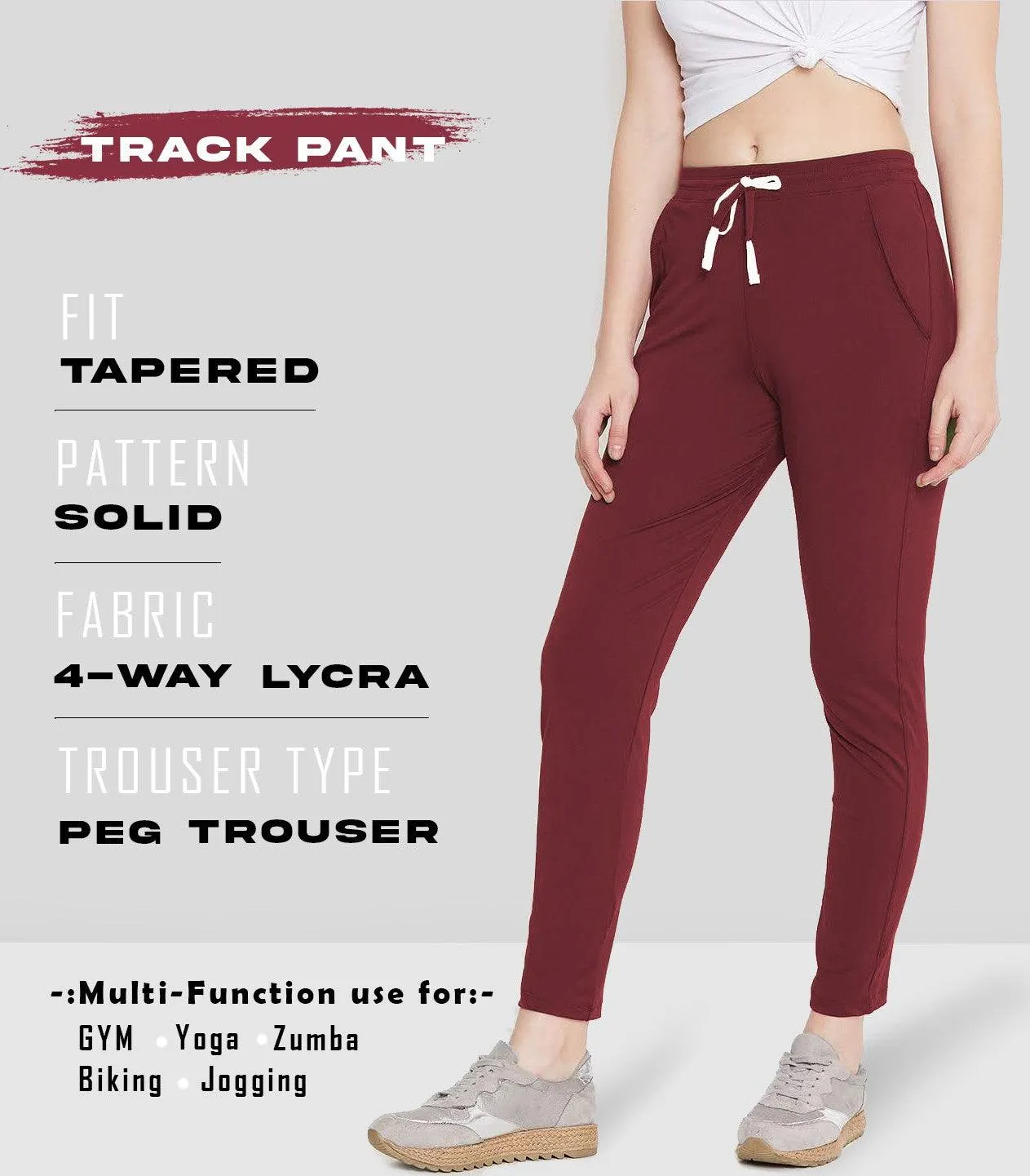 Women Solid Maroon Track Pants