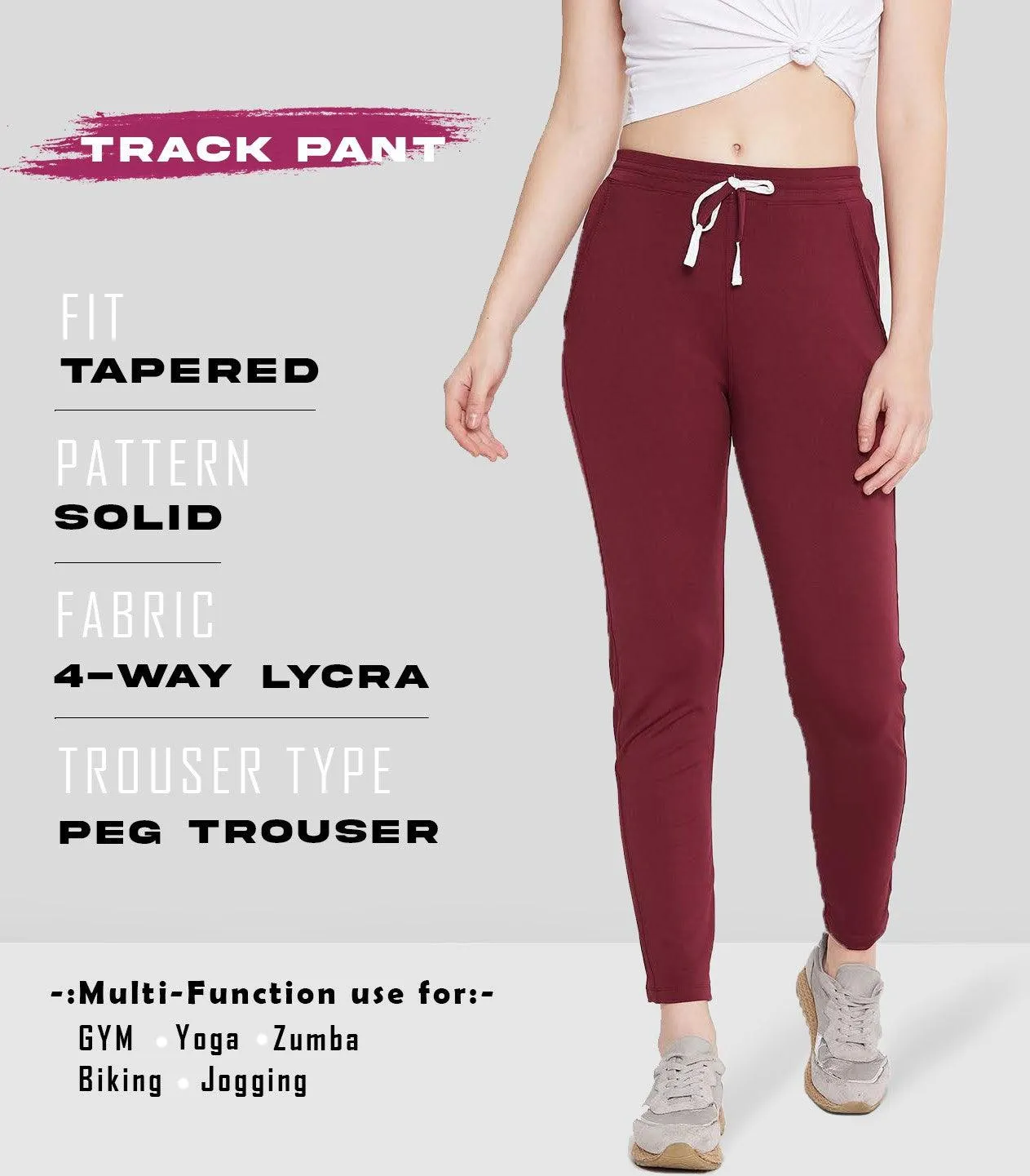 Women Solid Maroon Track Pants