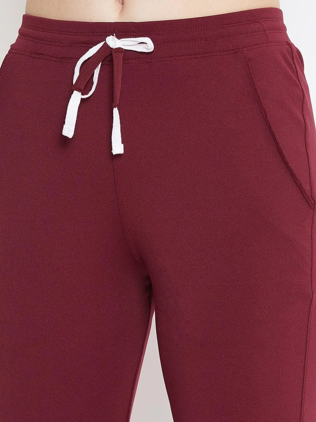 Women Solid Maroon Track Pants