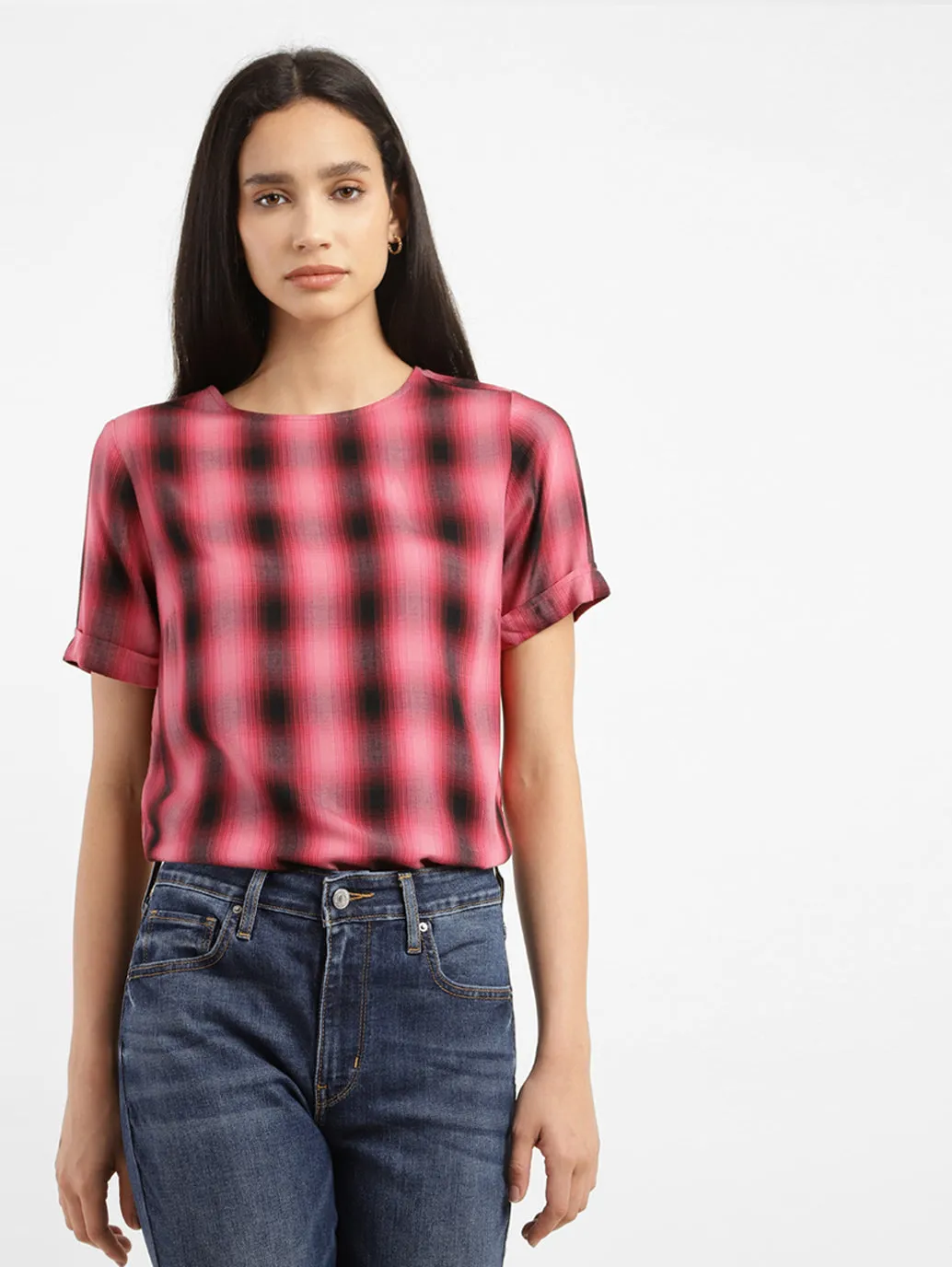 Women's Checkered Round Neck Top