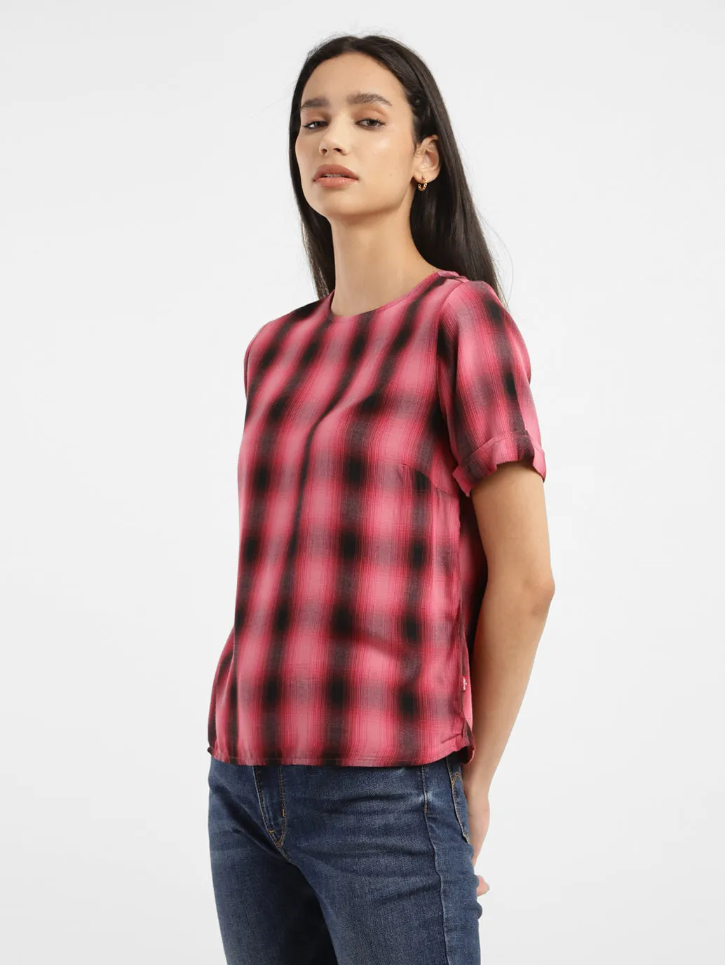 Women's Checkered Round Neck Top