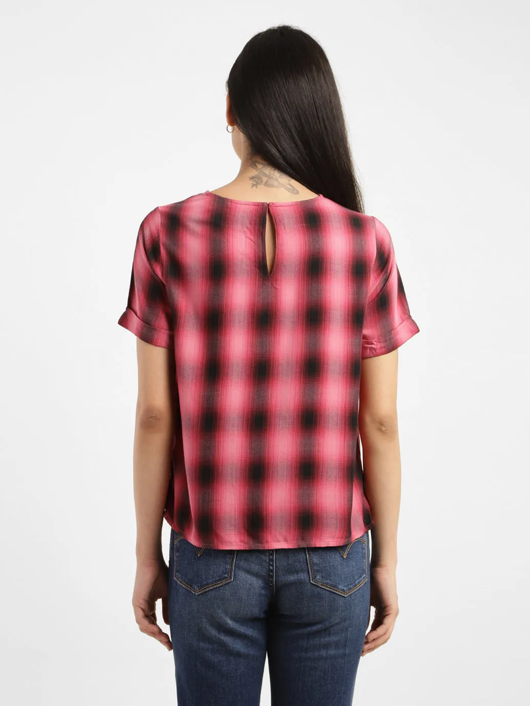 Women's Checkered Round Neck Top