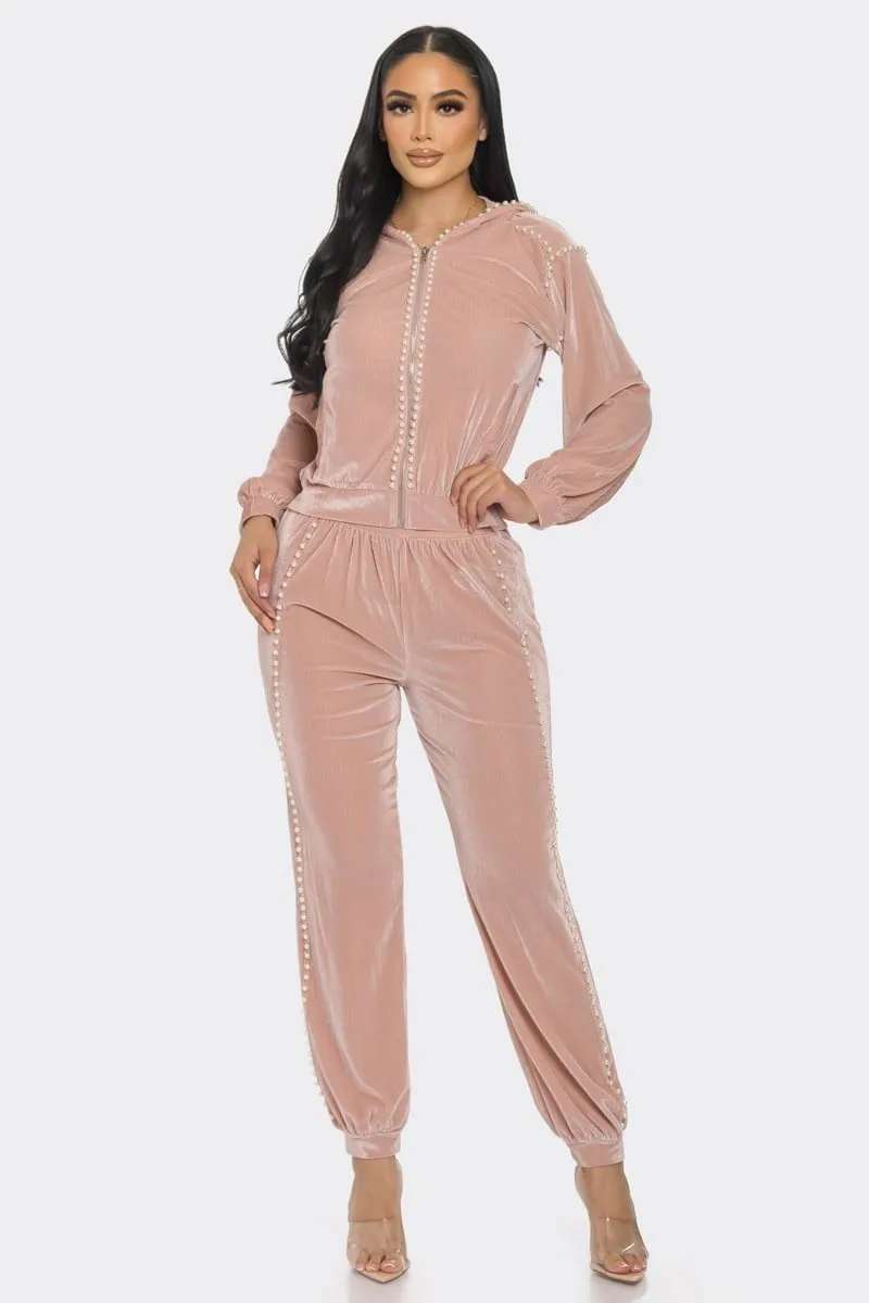 Women's Jogger with pearls set