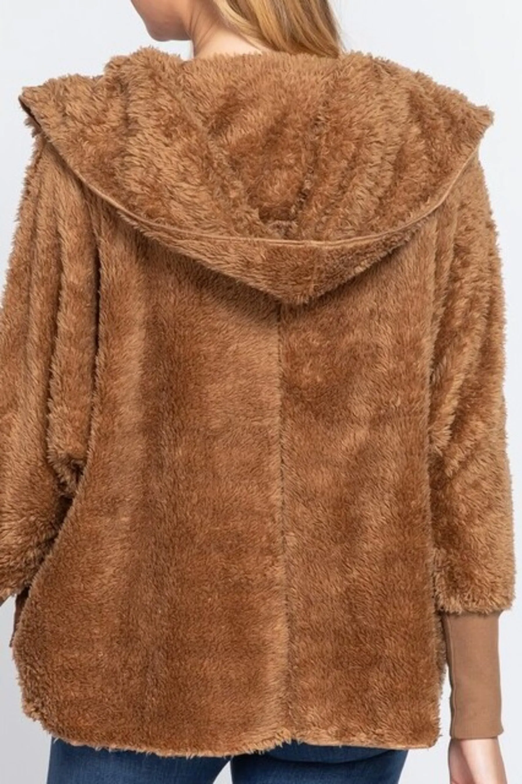 Women's Long sleeve hoodie oversized faux fur open jacket