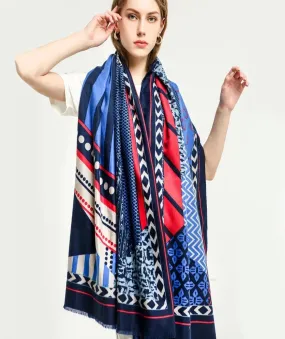 Women's Shawl Soft Smooth Abstract Multicolour Geometric Patch