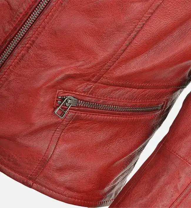 Women’s Simple Moto Red Leather Jacket