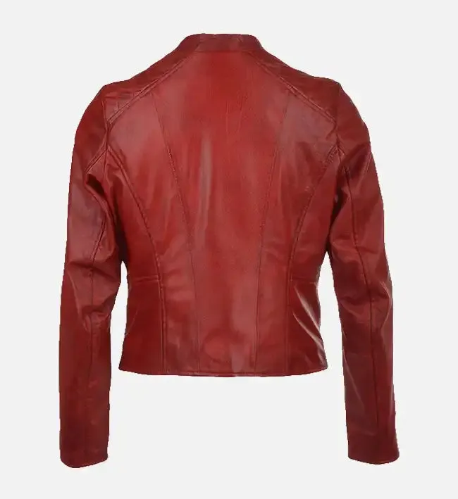 Women’s Simple Moto Red Leather Jacket