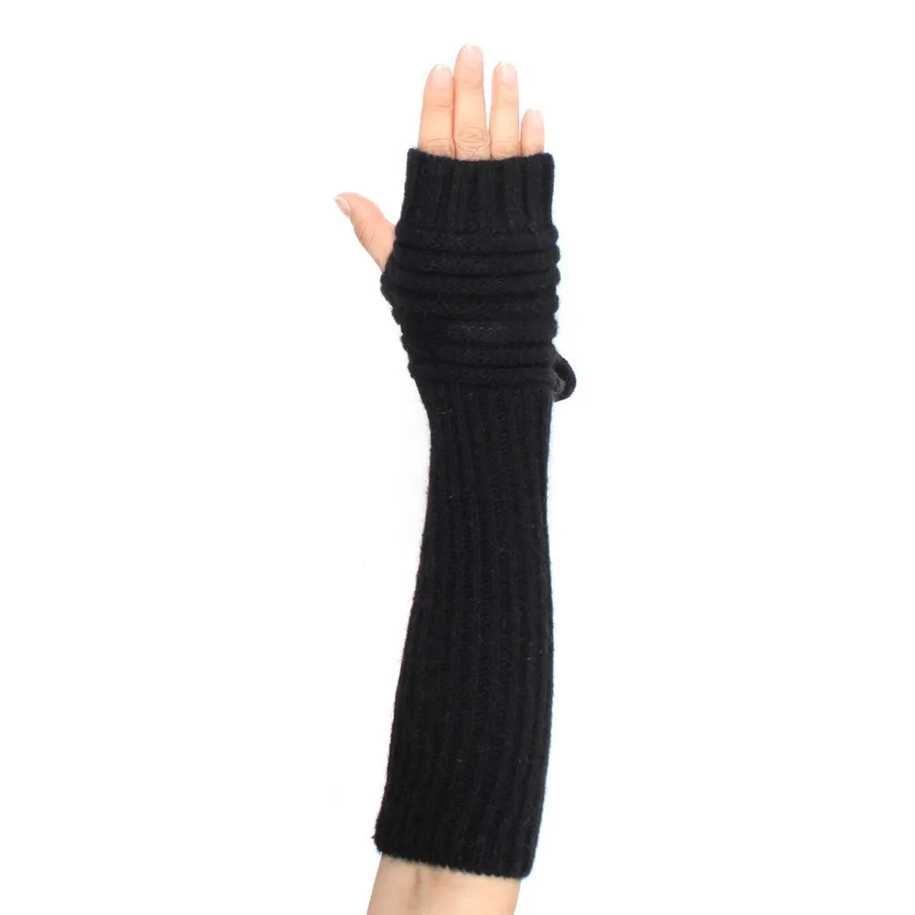 Wool Blend Long Arm Warmer Gloves Pom Pom