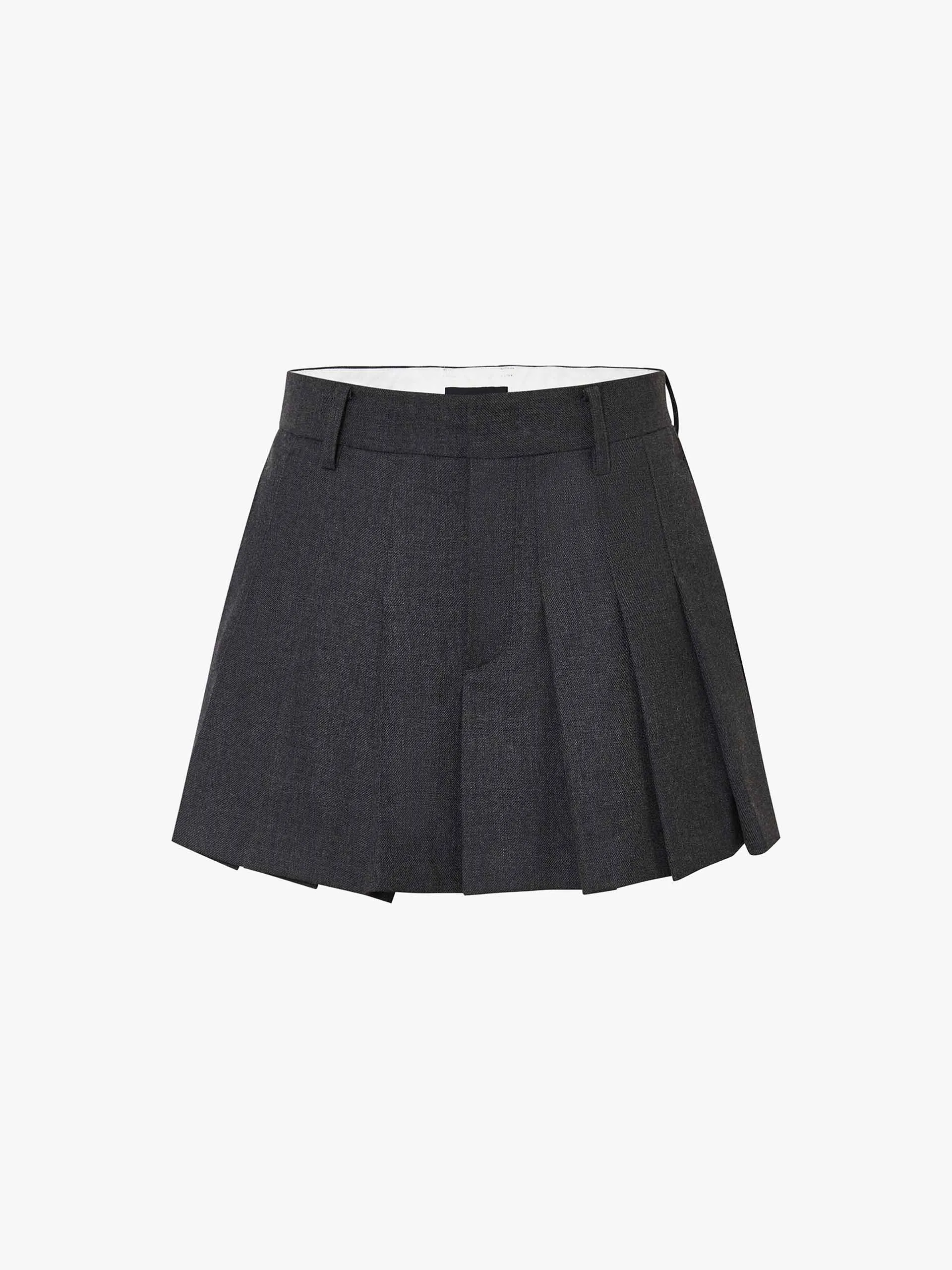 Wool Blend Pleated Mini Skirt