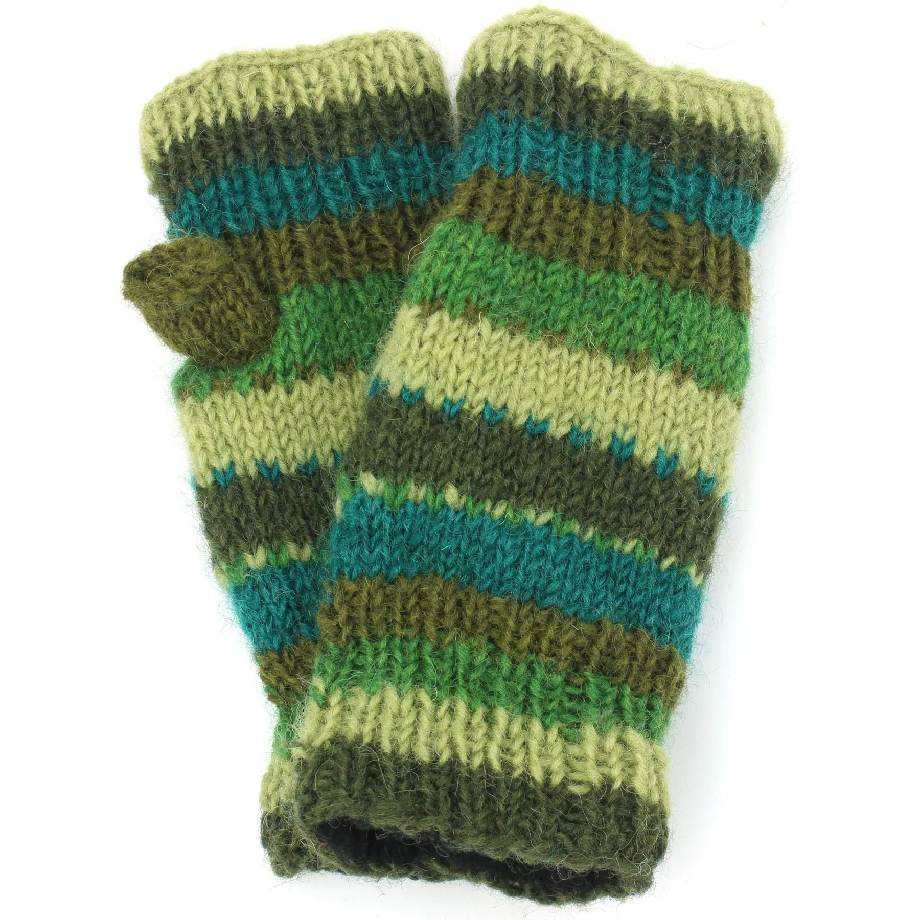 Wool Knit Arm Warmer - Stripe - Green