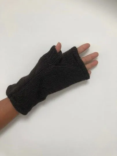 Wool Knit Fleece Lined  Wrist Warmers - Plain Brown