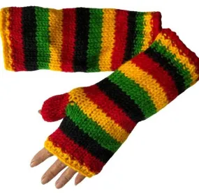 Wool Knit Fleece Lined  Wrist Warmers - Rasta