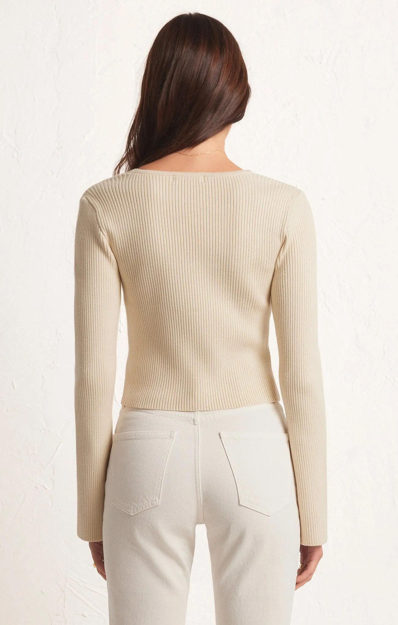 ZSU Ines Cream Ribbed Crop Sweater